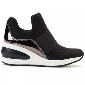 DKNY slip on wedge black borg sneakers size 10